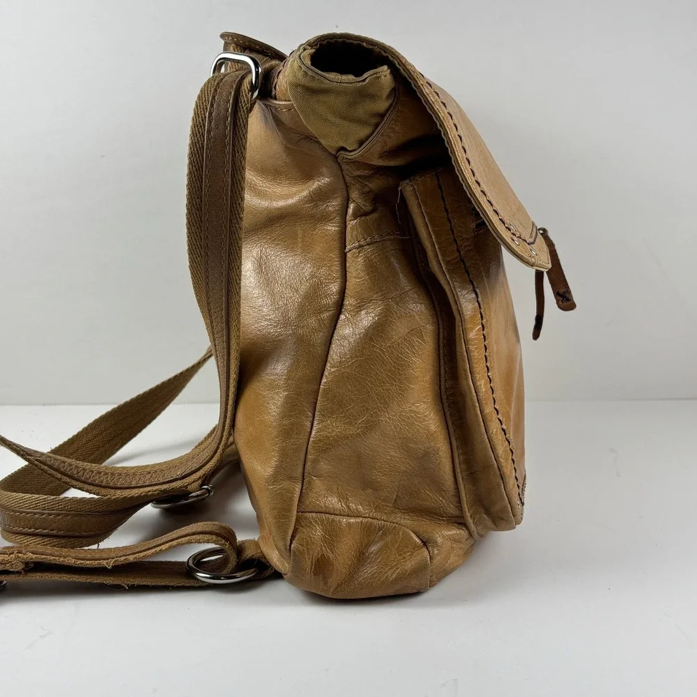 The‎ Sak Leather Backpack Women Medium Tan Brown Boho Studded Flap Bag